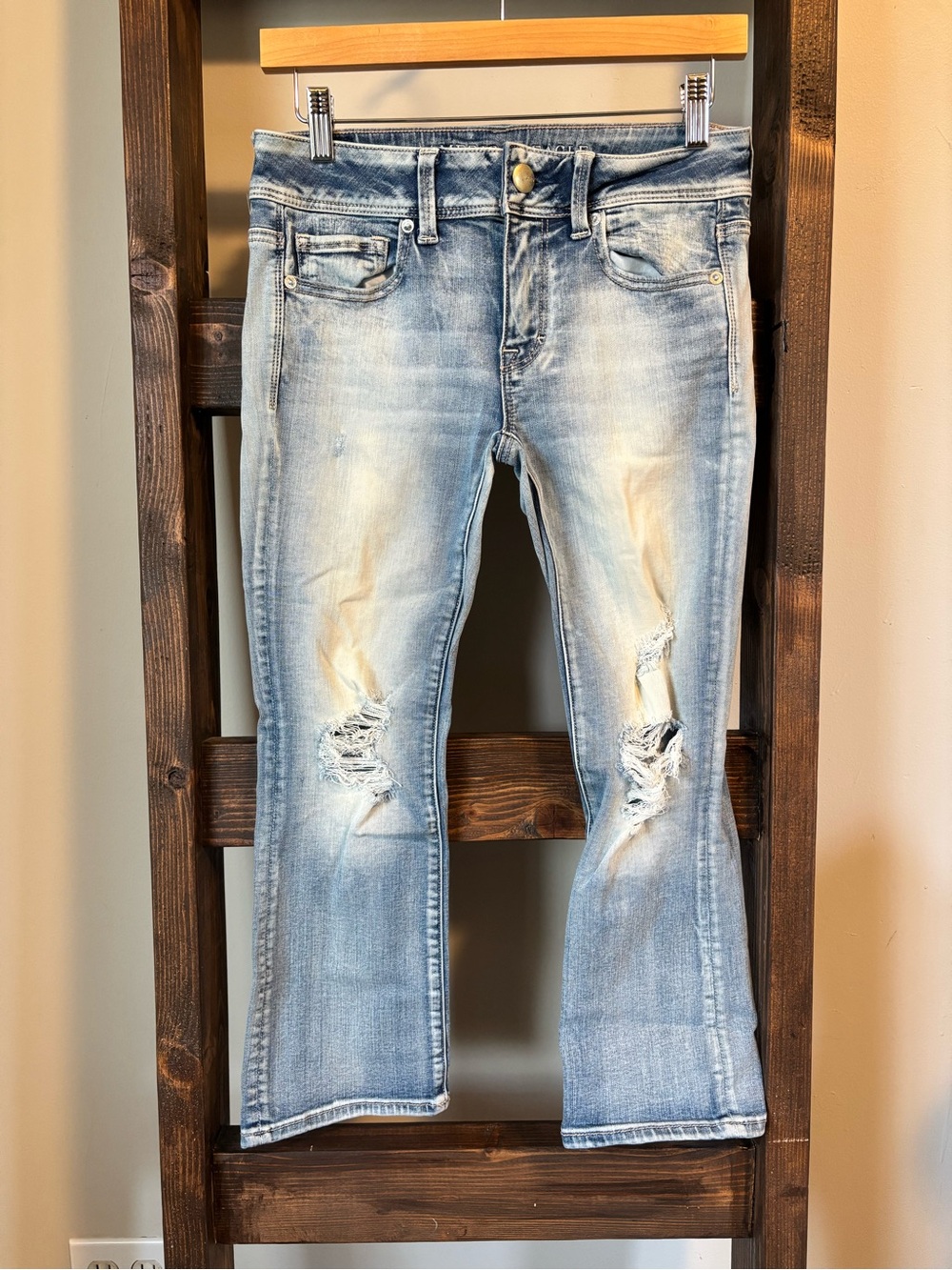 American Eagle Outfitters Light Blue Distressed Flare Jeans